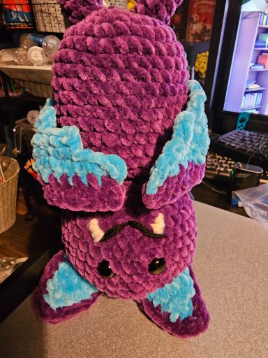 purple and blue bat plushie