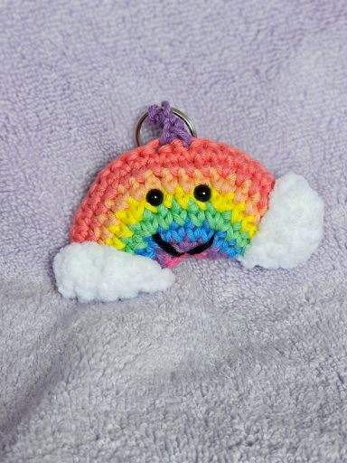 crochet rainbow keychain